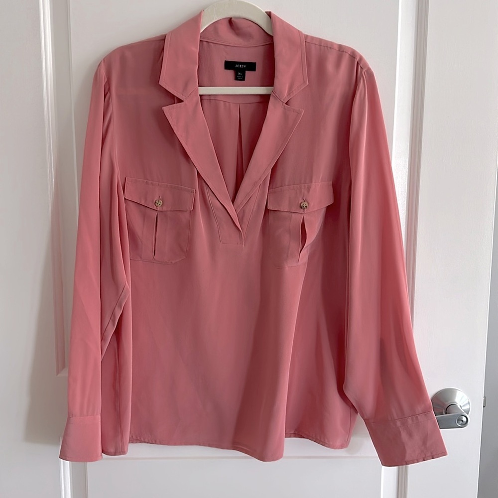 J. Crew 100% silk patch pocket blouse in Warm rose pink